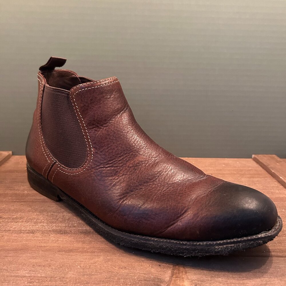 J&M Mens Brown Weston Chelsea Leather Boots Size 11.5